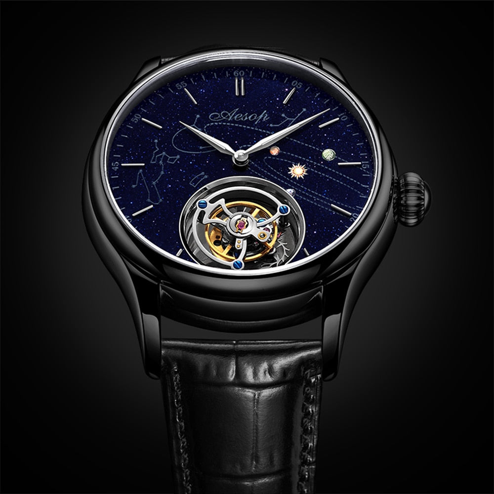 AESOP  Men's Mechanical Watch Flying Tourbillon Skeleton Watches for Men Wristwatch Man Male Clocks Mechanical Watch Luxury