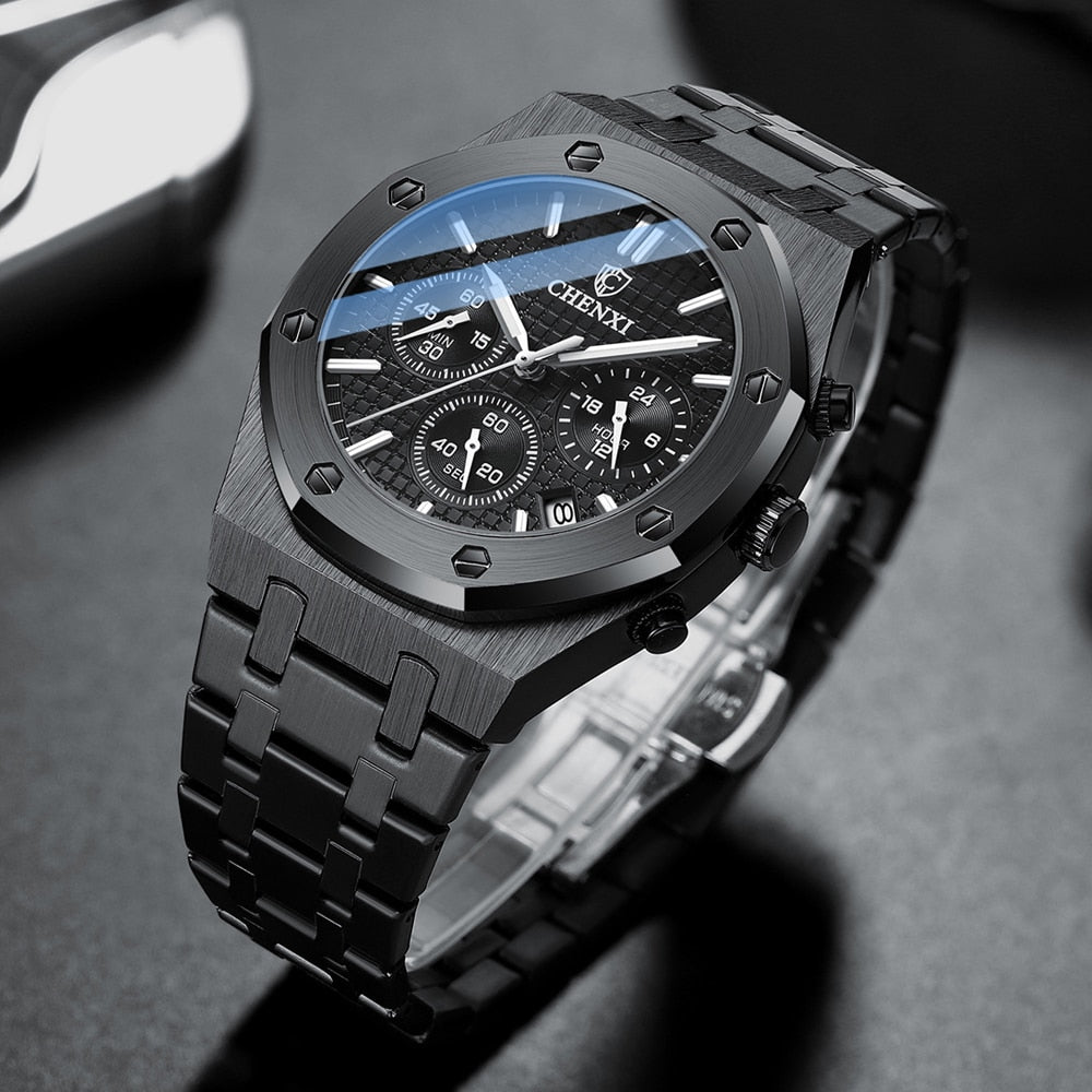 CHENXI Fashion Business Mens Watches Top Luxury Brand Quartz Watch Men Stainless Steel Waterproof Wristwatch Relogio Masculino