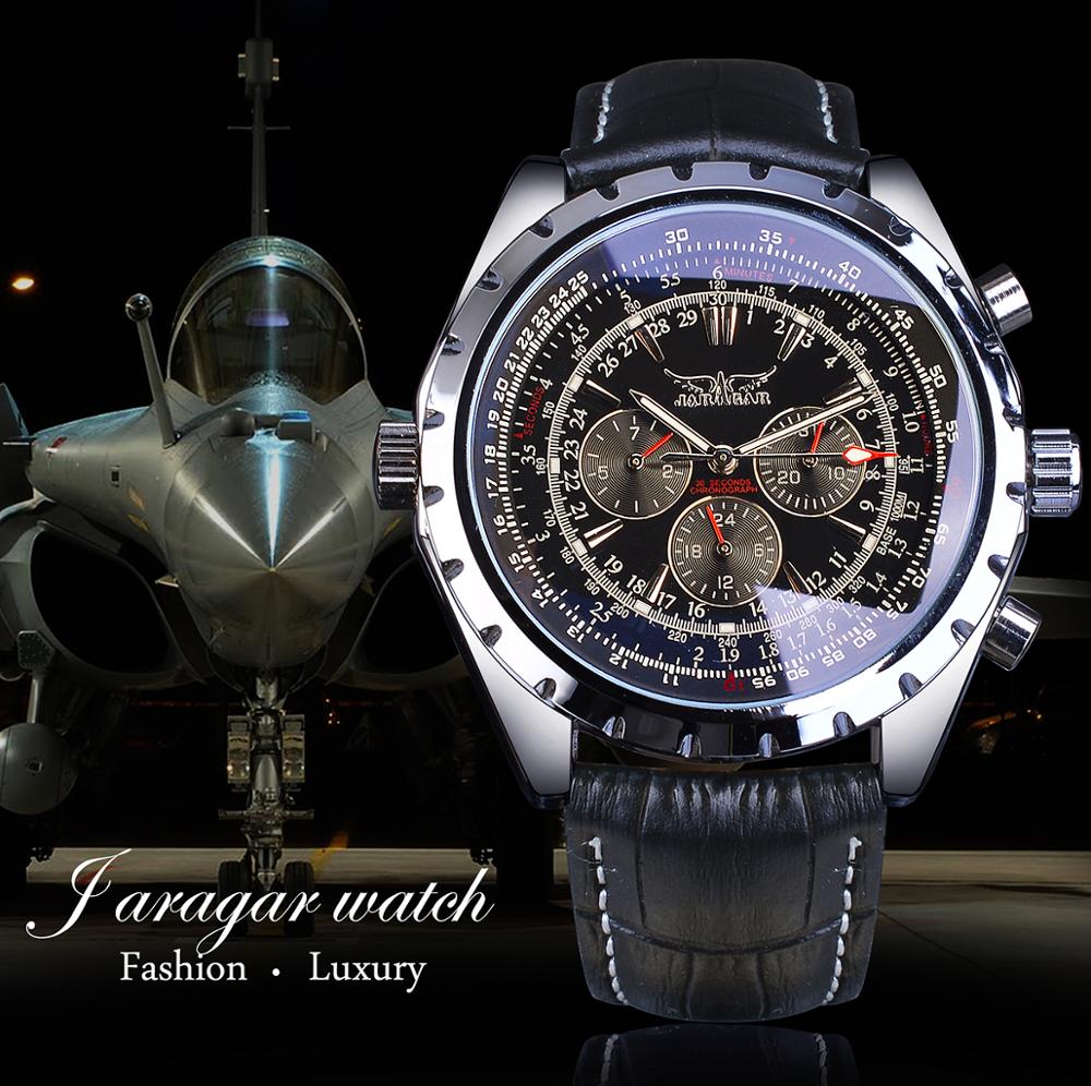 Jaragar Automatic Mechanical Calendar Sport Watches Pilot Design Men’s Wrist Watch Top Brand Luxury Fashion Male Watch Leather