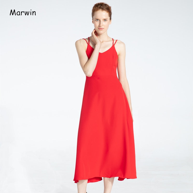 Marwin New-Coming Spring Summer Holiday Long Dress Cross Spaghetti Strap Open Back Beach Style Ankle-Length Women Dresses