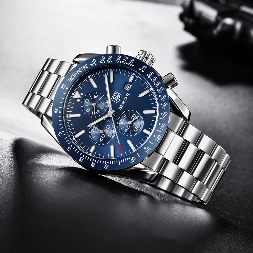 Men Watch BENYAR Top Brand Luxury Full Steel Business Quartz Watch Men Casual Waterproof Sports Watches Clock Relogio Masculino