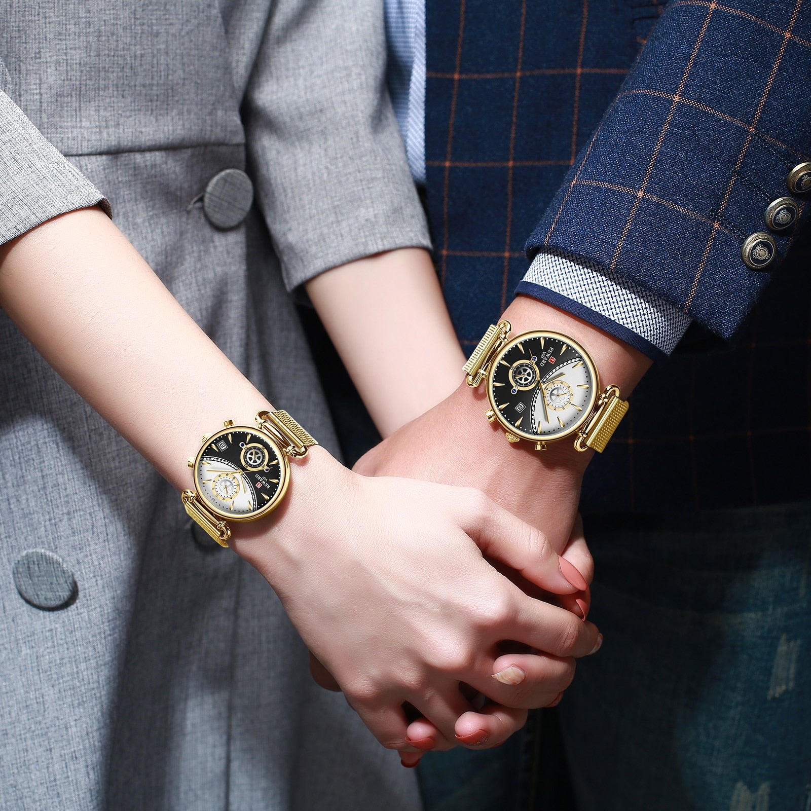 Reward Fashion Quartz Watch Chronograph Calendar Timepieces Stainless Steel Mesh Wristwatches Waterproof Women Wrist Watches