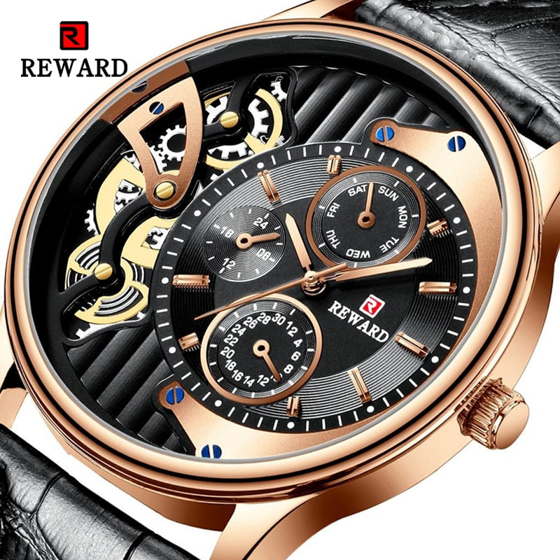 Reward Men&#39;s Watch Business Quartz Wrist Watch for Men Genuine Leather Sport Waterproof Wristwatch Timepieces Relogio Masculino