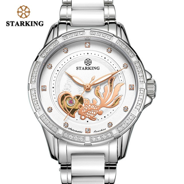 STARKING Womens Mechanical Watch Automatic Self-wind Wrist Watch 50M Waterproof Ceramic & Steel Female Clock Vintage Timepieces