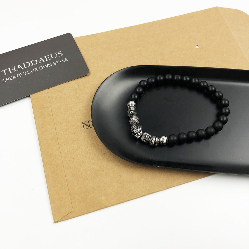 Skull Cross Bead Bracelet,Europe Style Rebel Fashion Punk Jewelry For  Men And Women,2019 Beads Silver Obsidian Gift Heart