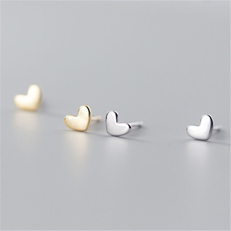 WANTME Trendy Minimalist Real 100% 925 Sterling Silver Mini Small Love Heart Stud Earrings for Women Student Teen Jewelry Gift