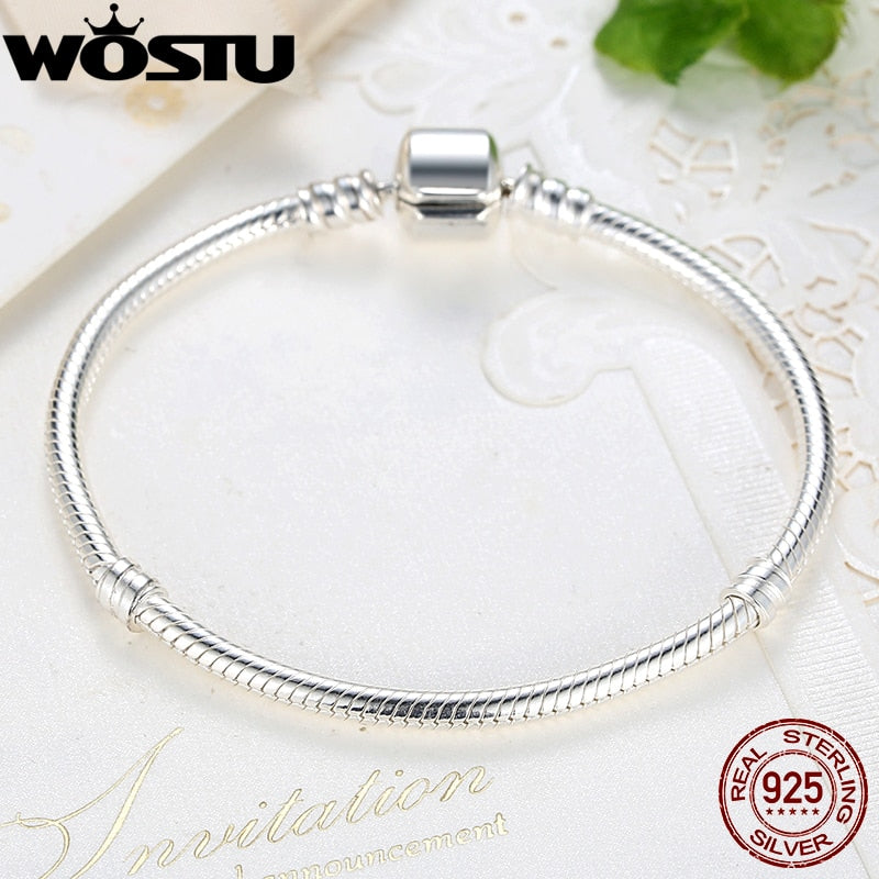 WOSTU Luxury Original 100% 925 Sterling Silver Snake Chain Bracelet Bangle for Women Authentic Charm Jewelry Pulseira Gift