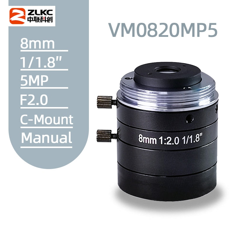 1/1.8“ FA Lens C Mount 8mm Manual Iris Fixed Focal Lenses 5.0 Megapixel F2.0 for Machine Vision and Industrial Inspection