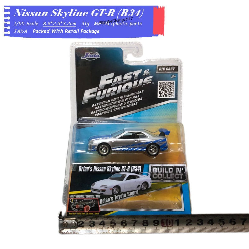 1/55 Fast and Furious Cars Brian's Nissan Skyline GTR R34 Simulation Metal Diecast Model Cars Kids Toys