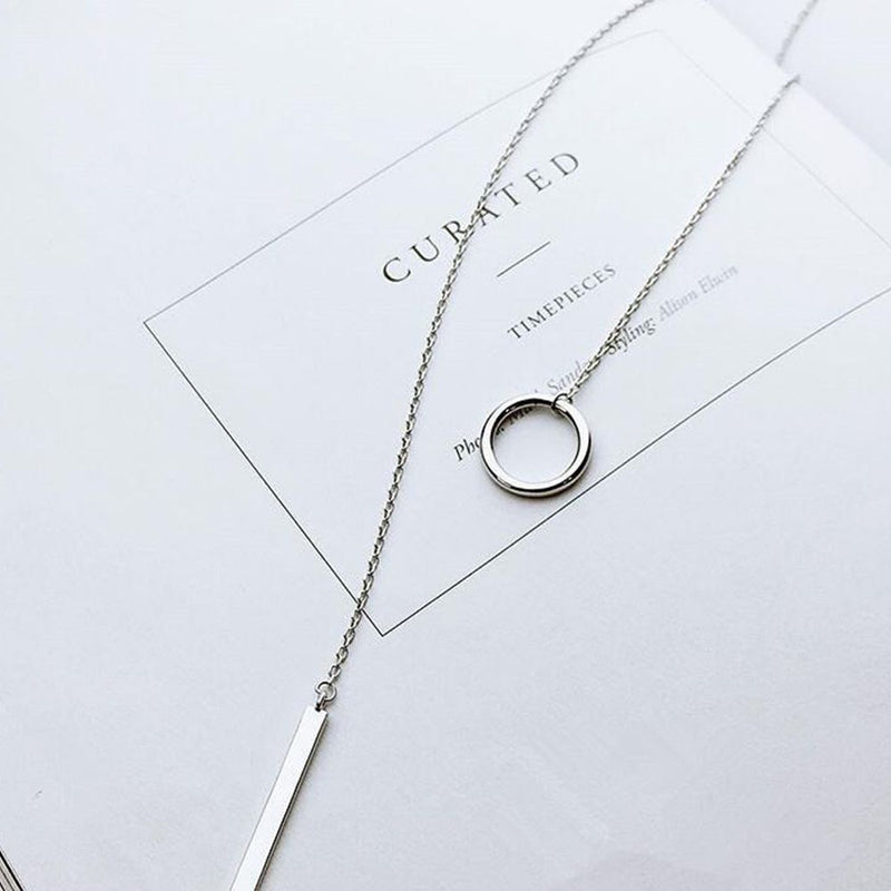 1 pc Simple Style Classic Jewelry Accessories Silver Color Circle Strip Long Chain Pendants Necklace For Women
