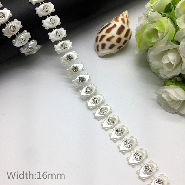 1 yard Rhinestone Chain Pearl Crystal Chain Sew On Trims Wedding Dress Costume Applique