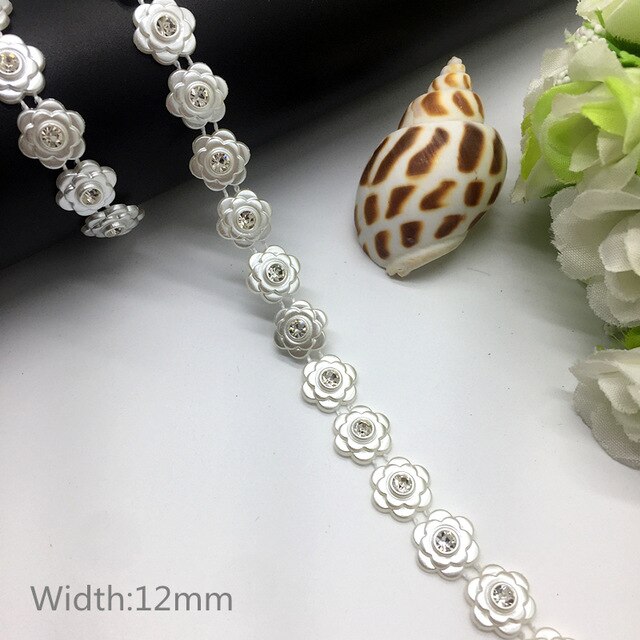 1 yard Rhinestone Chain Pearl Crystal Chain Sew On Trims Wedding Dress Costume Applique #ZL01-25