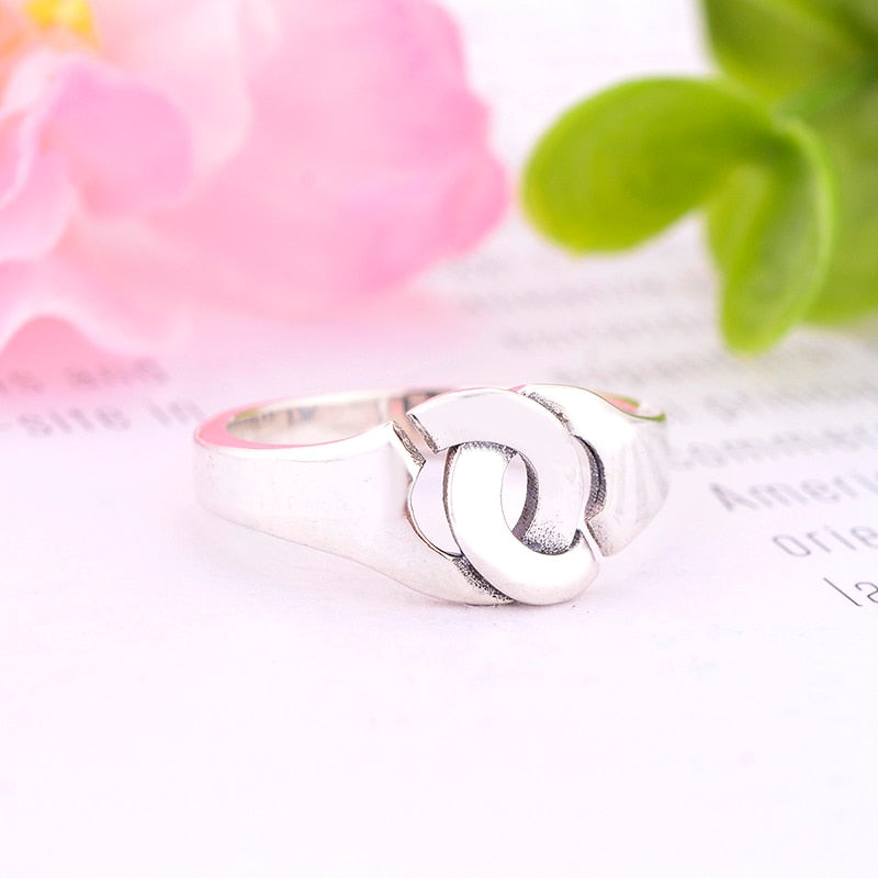 100% 925 Sterling Silver Handcuff Ring For Women and Man French Popular Handcuff Shape Ring Silver Jewelry Menottes Anneau