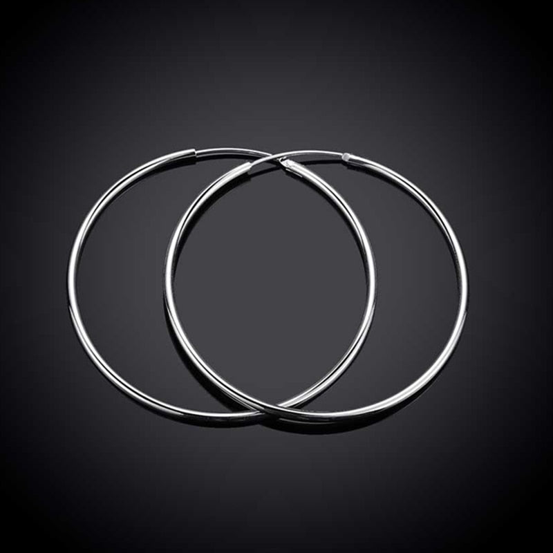 100% 925 Sterling Silver Hoop Earring For Women 50MM Big Round Circle Earrings Jewelry Gift