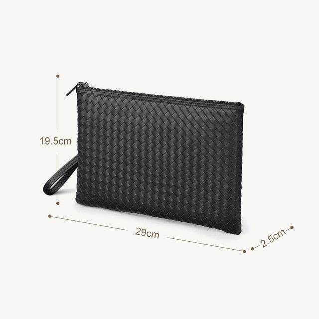 100% Cowhide Leather Men's Clutch Bag Luxury Brand Woven Leather Bag Fashion Design Simple Envelope Bag Large Capacity New Spot