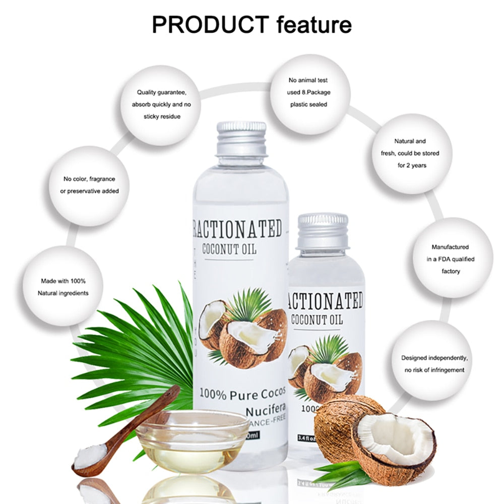 100% Pure Natural Coconut Essential Oil Massage Spa Cold Press Moisturiser Organic Skin Care Oil Hair Care Help Sleep Relaxation
