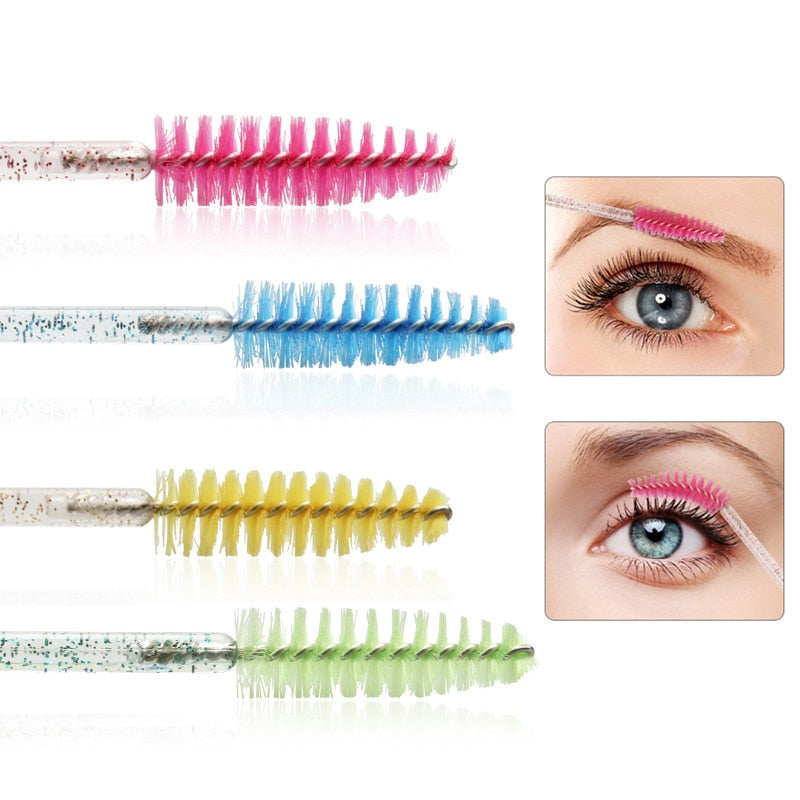 100 pcs Disposable Crystal Eyelash Brushes Diamond Handle Applicator Mascara Wands Eyelash Extension women Makeup Tools