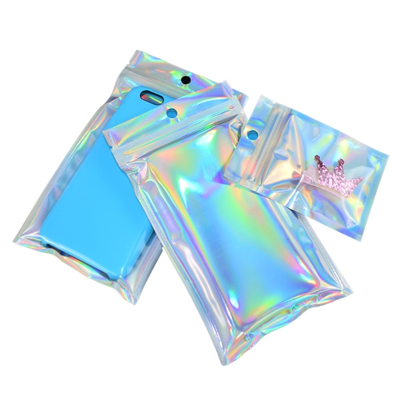 100pcs Translucent Zip Lock Bags Holographic Storage Bag Xmas Gift Packaging Socks Sexy Lingerie Glove Cosmetics