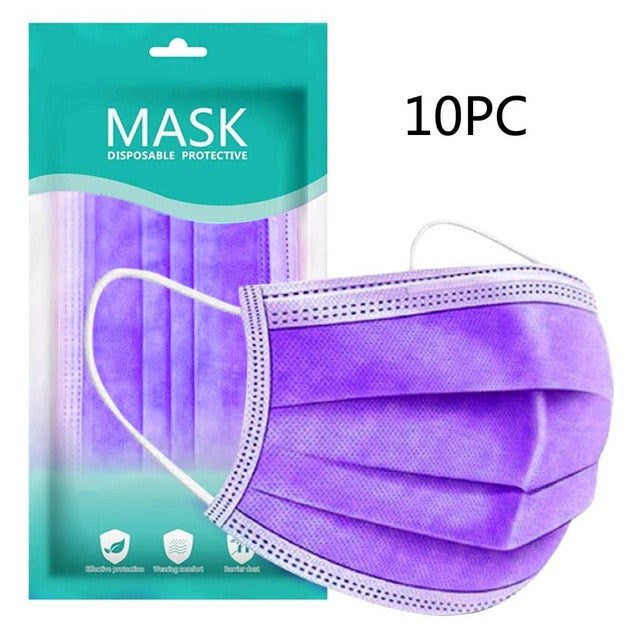 10PC black Disposable Face Mask Skin Care Personal 3ply Non-woven Cloth Halloween Cosplay Disposable Adult Unisex Masks Masque