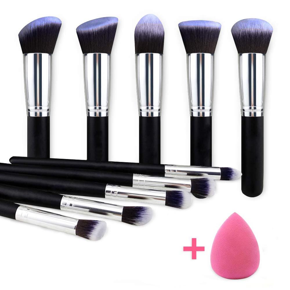 10pcs Makeup Brushes Set Tools Powder Foundation Eyeshadow Make Up Brushes Cosmetics Soft Synthetic Hair and Sponge