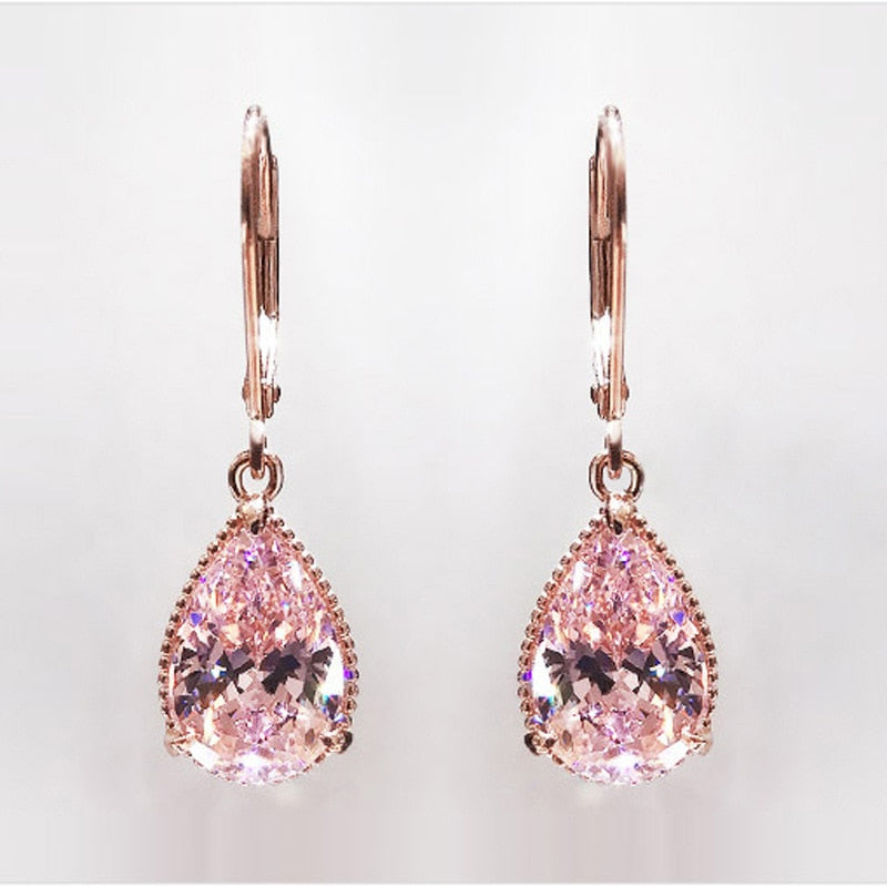 14K Rose Gold Diamond Earring for Women Pink Topaz Gemstone oorbellen Bizuteria 14K Gold Garnet Drop Earring bijoux Orecchini