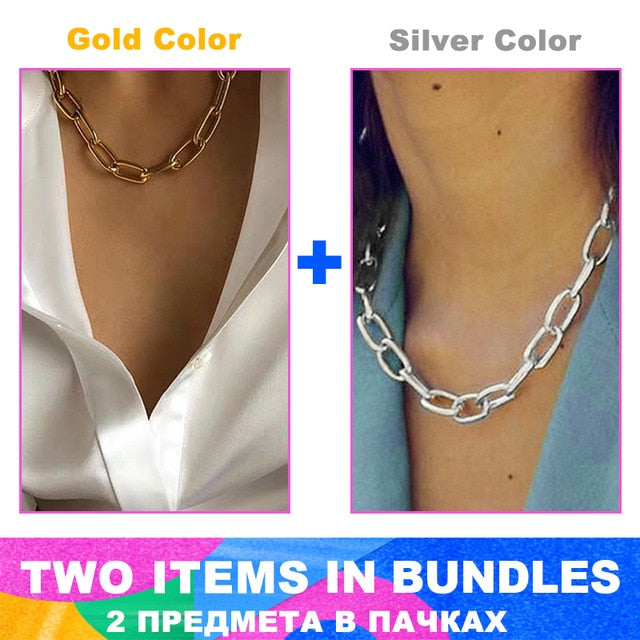 17KM Big Chain Choker Necklaces For Women Men Vintage Geometric Gold Necklaces Chunky Thick Fashion Female Jewelry Wedding Gift