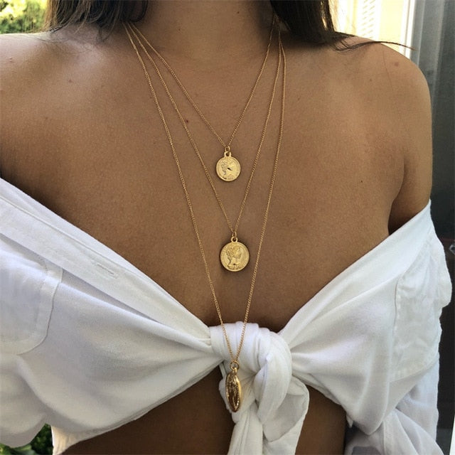17KM Bohemian Gold Star Necklaces For Women Heart Flower Choker Pendant Necklace 2020 Ethnic Multilayer Female Fashion Jewelry