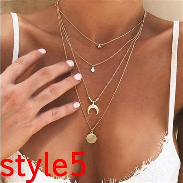 17KM Multilayer Crystal Moon Necklaces & Pendants For Women Vintage Charm Gold Choker Necklace 2020 Bohemian Jewelry Wholesale