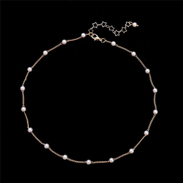 17KM Vintage Pearl Choker Necklaces For Women 2020 Crystal Star Chain Necklace Trendy Beads Pearl Chokers New Jewelry Gift