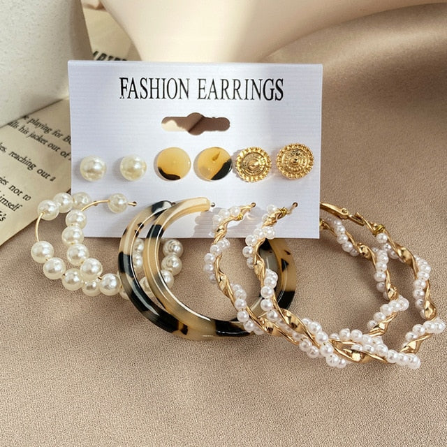 17KM Vintage Pearl Earrings For Women Big Gold Cross Set of Earrings Long Tassel Butterfly Dangle Drop Earrings 2021 Jewelry