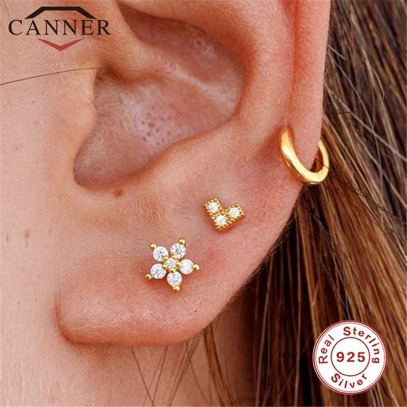 1PC Fashion Cz Ear Studs Cartilage Earring for Women 925 Sterling Silver Zircon Small Stud Earring Ear Piercing Jewelry Gifts