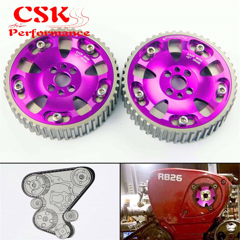 2 Pcs High Performance Cam Gears Pulley Kit Fits For 89-02 Nissan Skyline RB20 RB25 RB26 R32 R33 R34 Black/Blue/Red/Purple