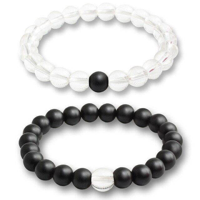 2 Pcs/set Bracelets For Women Lava Natural Stone White and Black Yin Yang Men Beaded Bracelet Couples Distance Yoga Bangles Love