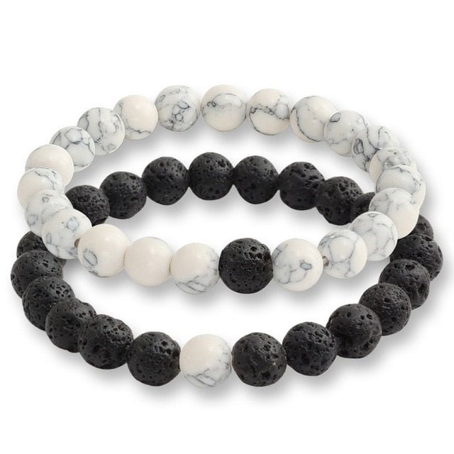 2 Pcs/set Bracelets For Women Lava Natural Stone White and Black Yin Yang Men Beaded Bracelet Couples Distance Yoga Bangles Love