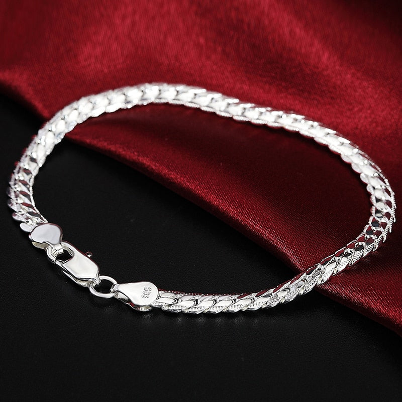 2 Piece 6MM Full Sideways 925 Sterling Silver Necklace Bracelet Fashion Jewelry For Women Men Link Chain Sets Wedding Gift