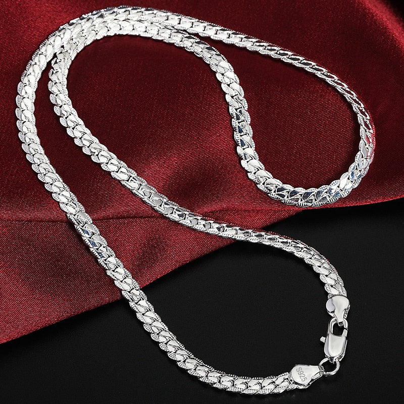 2 Piece 6MM Full Sideways 925 Sterling Silver Necklace Bracelet Fashion Jewelry For Women Men Link Chain Sets Wedding Gift