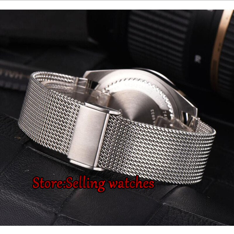 2017 New Arrival Parnis Men's Watch 43mm Stainless Steel Automatic Mechanical Watches Ultra Thin Mesh Band Luminous Markers