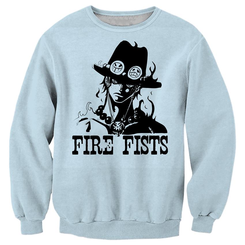 2018 NEW FASHION MEN and WOMEN One Piece Fire Fists 3D Print Sweat shirts Pullovers Tracksuit Streetwear Loose Thin Hoody Tops