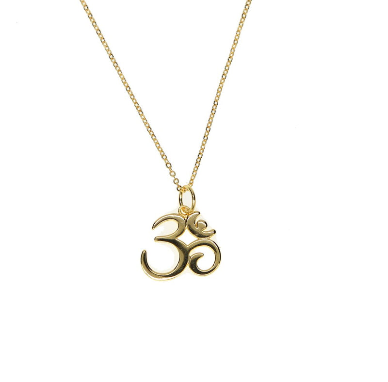 2018 fine pure 925 sterling silver 41+5cm chain high polish sparking gold color women ohm om india symbol yoga necklace