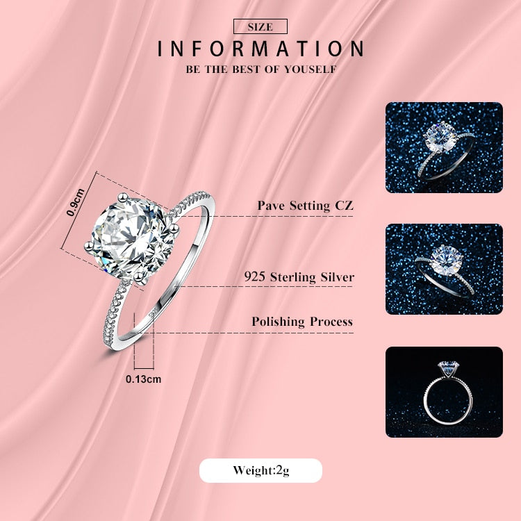 2019 Classic Luxury Real Solid 925 Sterling Silver Ring 3Ct 10 Hearts Arrows Zircon Wedding Jewelry Rings Engagement For Women