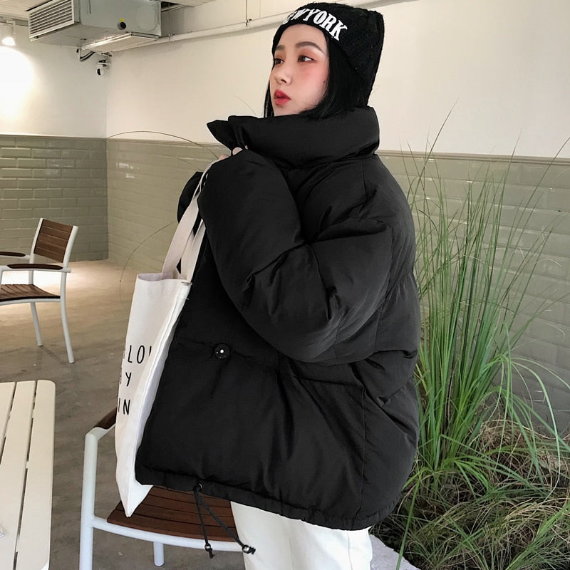 2019 Winter Autumn Women's Down Jacket  Loose Cotton Parka Female Stand-Up Collar Candy Color Outwear Short Winter Coats