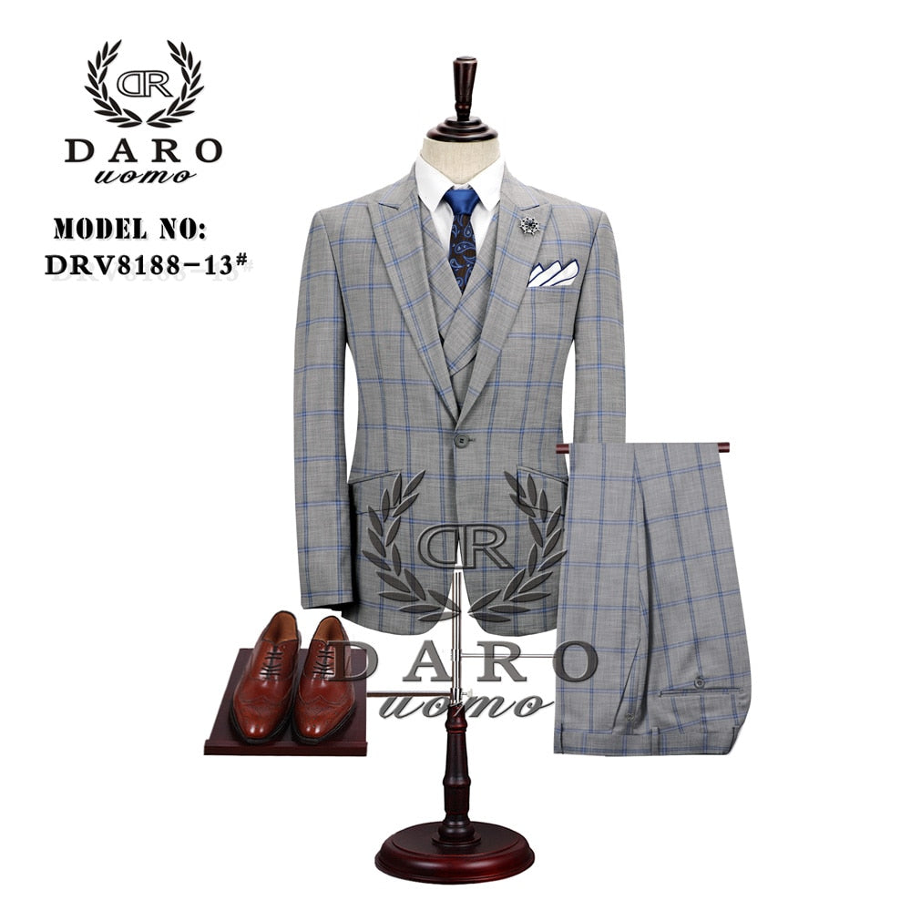 2020 DARO Mens Suit terno Slim Fit Casual one button Fashion Grid Blazer Side Vent Jacket and Pant for Wedding Party DR8188