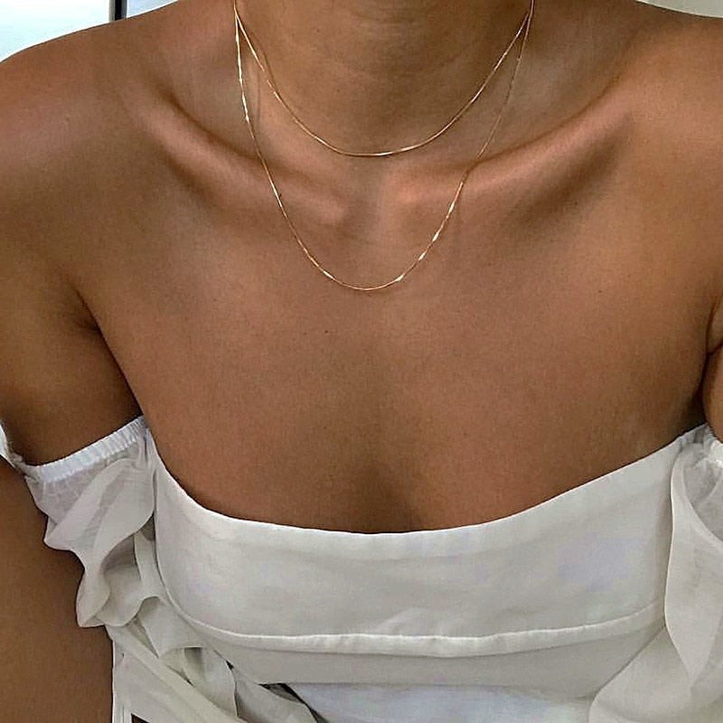 2020 Designer Minimalist Thin Snake Chain Gold Plated Necklaces For Women Niche Sexy Chain Choker Necklaces Jewelry Accessories