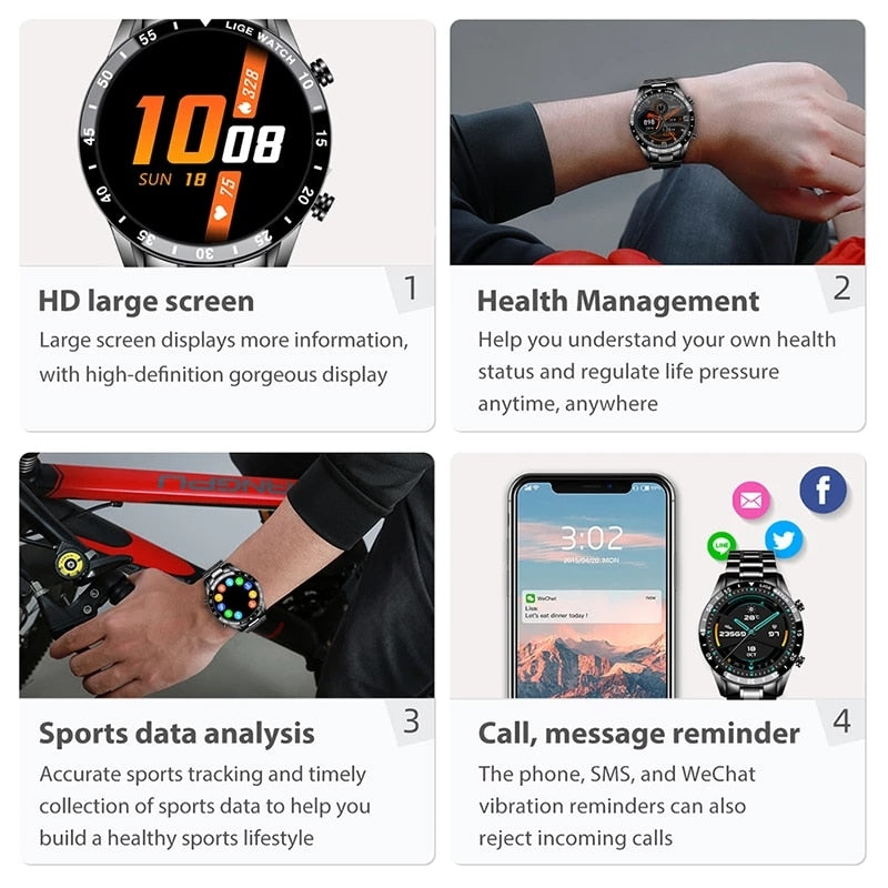 2020 Men's Smart Watch Business Fashion Style Full Screen Touch Heart Rate Monitor IP68 Waterproof for Xiaomi Smart Watch + Box