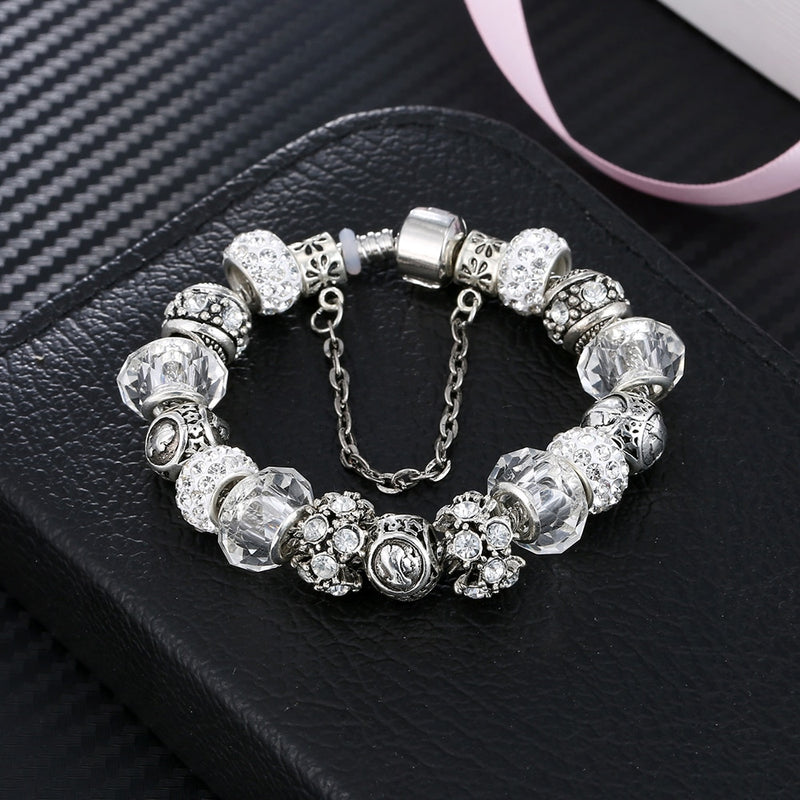 2020 New 12 Constellation Bracelet Woman panjia style Charm Crystal Glass Alloy Big Bead Bracelet Fashion Jewelry