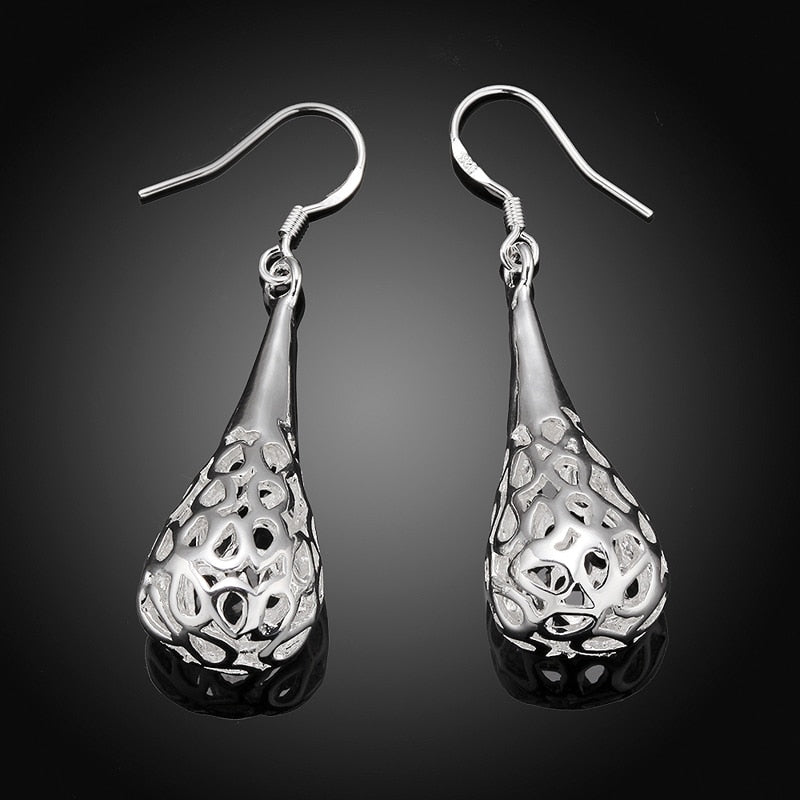 2020 New Arrival 925 Silver Hollow Teardrop Long Earrings Wedding Jewelry For Women Gifts
