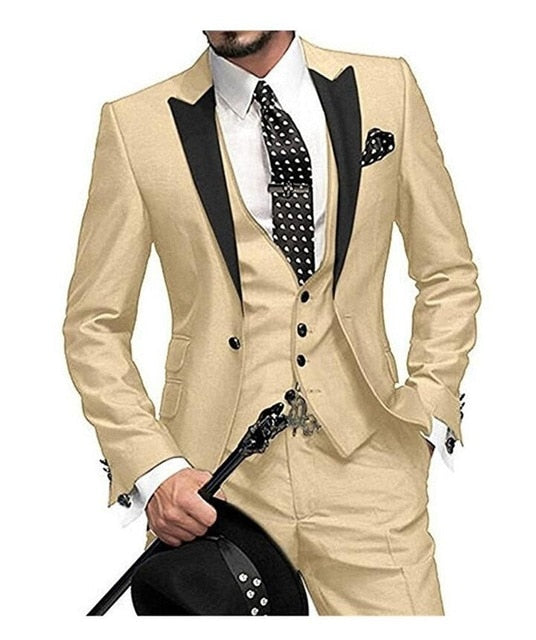 2020 New Arrival Groomsmen Peak Black Lapel Groom Tuxedos Burgundy Men Suits Wedding Best Man Blazer (Jacket+Pants+Vest)