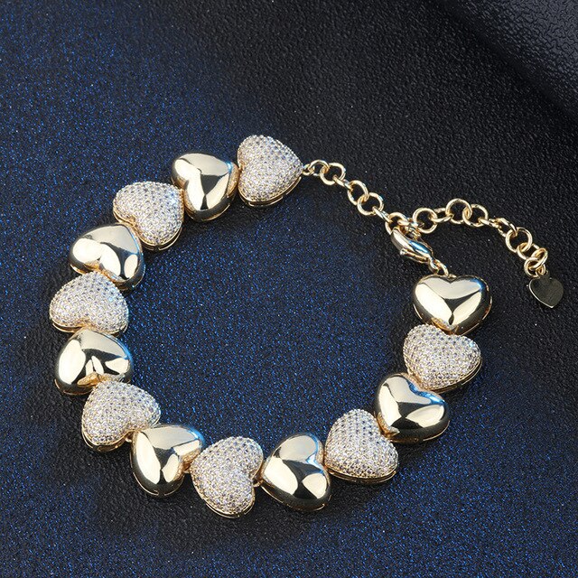 2020 New BraceletsCopper Three colors AAA Cubic Zircon Heart crystal Snake Chain Bracelet Bangle Wedding Jewelry for Women Gift