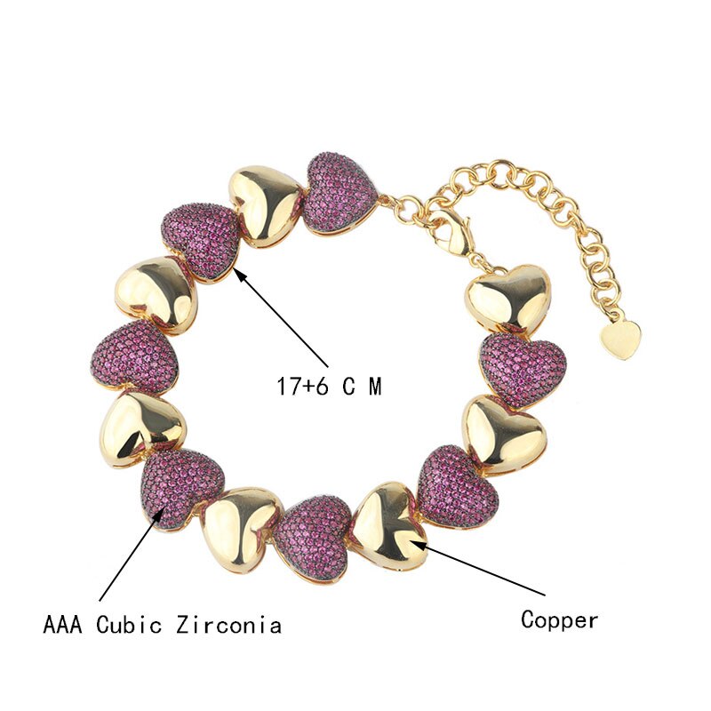 2020 New BraceletsCopper Three colors AAA Cubic Zircon Heart crystal Snake Chain Bracelet Bangle Wedding Jewelry for Women Gift