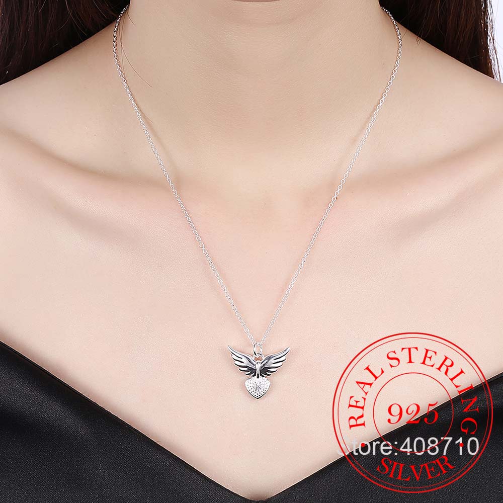 2020 New Drop Shipping 925 Sterling Silver Necklaces Zirconia Angel Wings Necklaces Jewelry Collar Colar de Plata